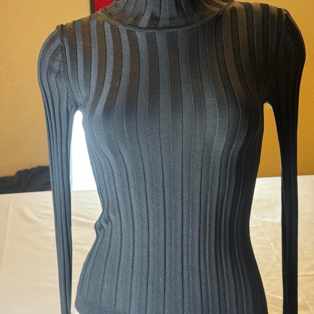 Babaton Aritzia Black Ribbed Mock Neck Sweater Top XS Fitted